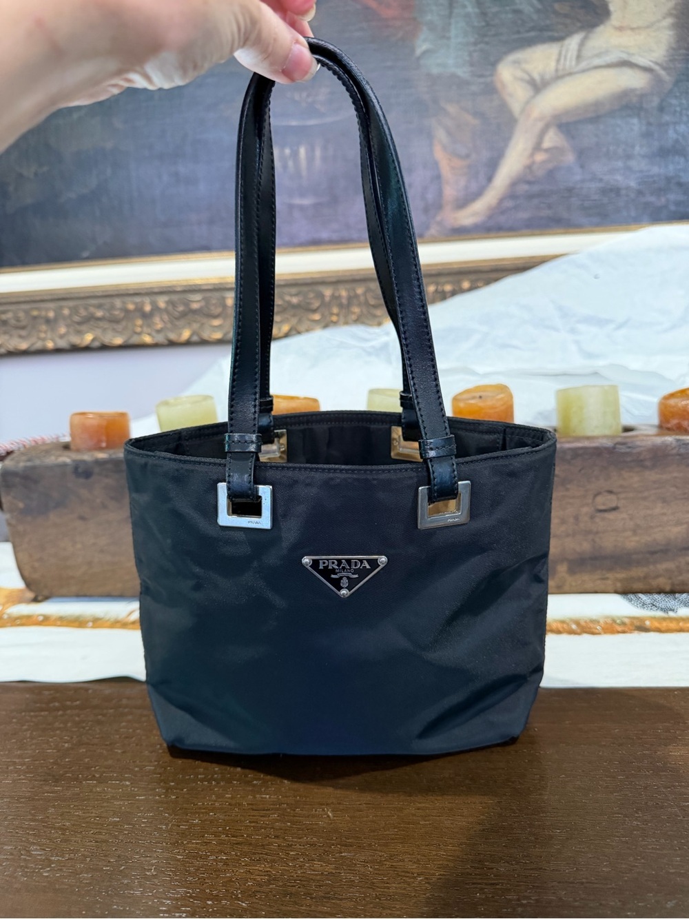 “Prada” Adorable Mini Leather And Nylon Tote